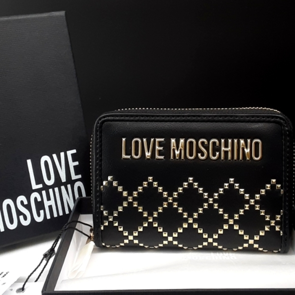 MOSCHINO  "Love Moschino" Studded  Zip Around Continental Wallet